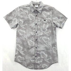 DC Shirt Mens Small Gray Cotton Hawaiian Tropical Aloha Skateboard Button-Up